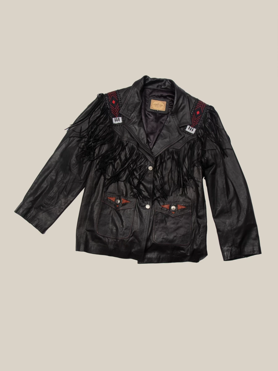 Black Fringe Vintage Leather Jacket