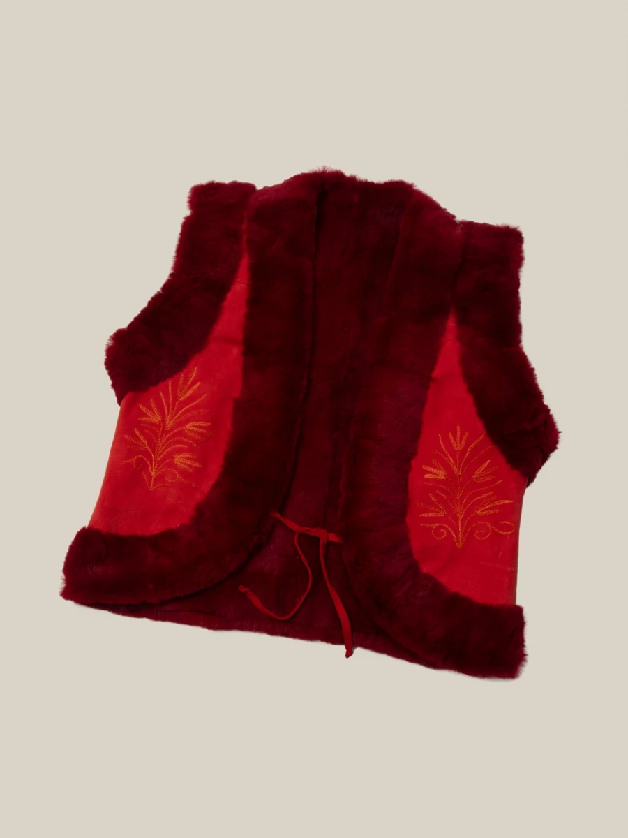 Gilet Rosso in Camoscio e Pelliccia