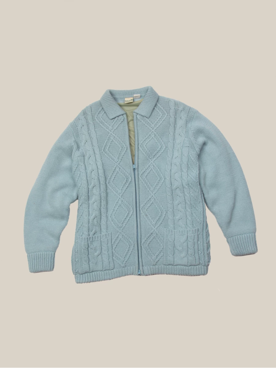 Light Blue Braided Zip Sweater