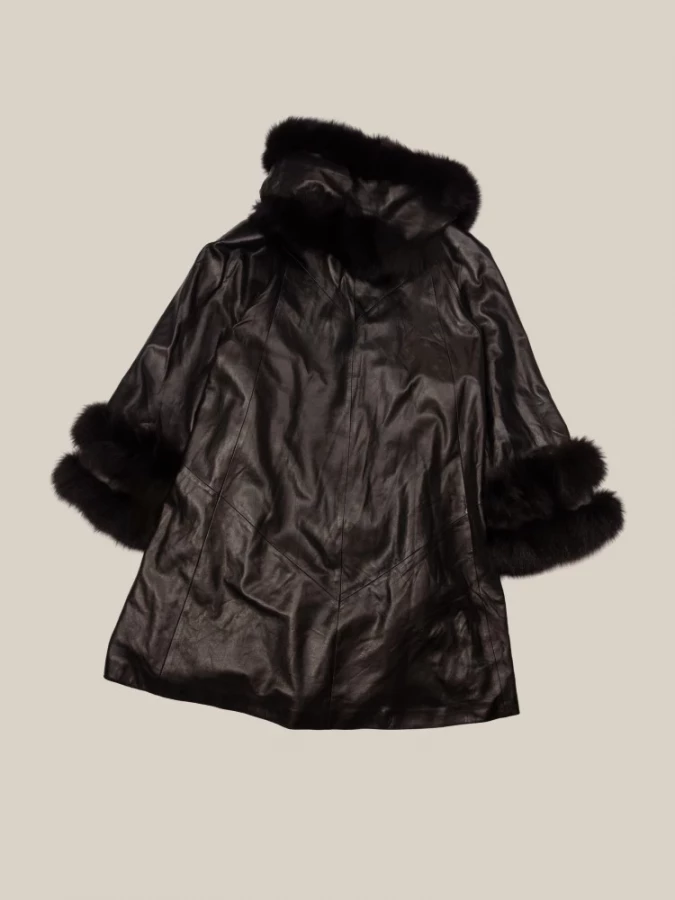 Black Leather Fur Vintage Coat