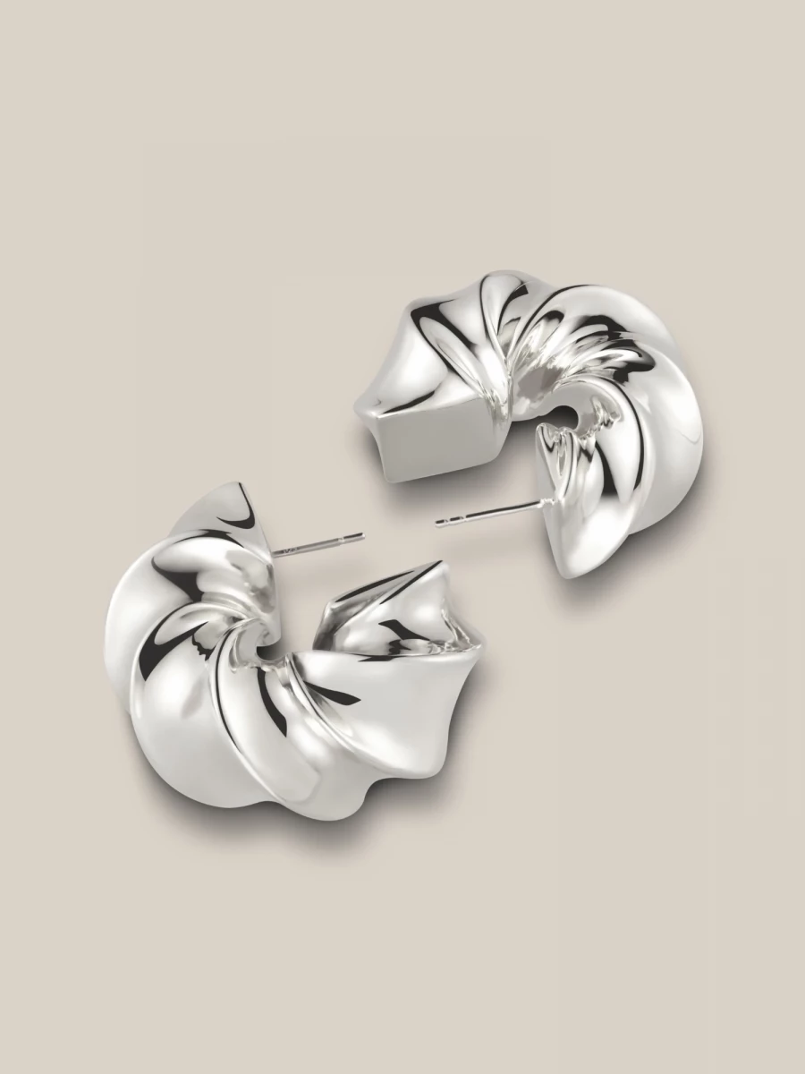 Silver 'Wind Creoles' Sterling Silver Earrings