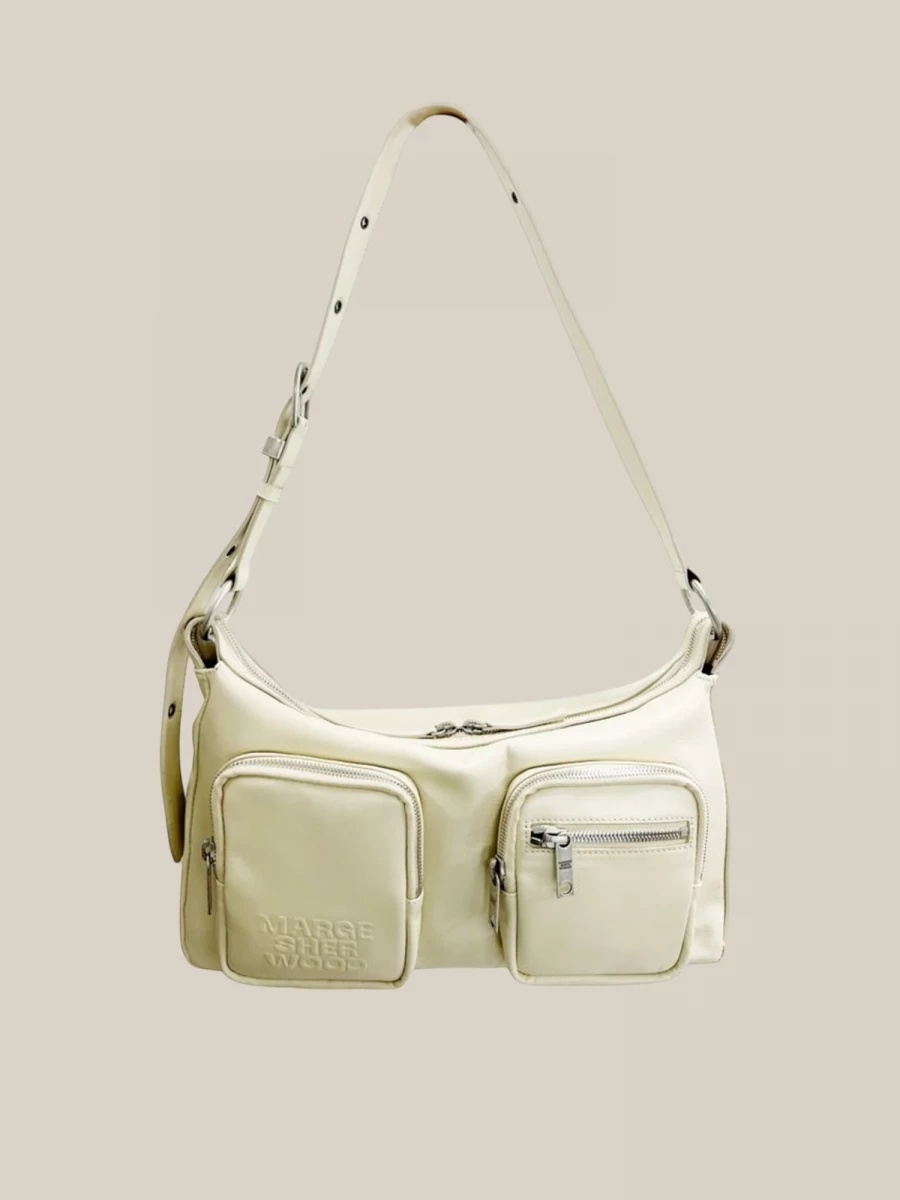 Ivory 'Outpocket Hobo' Glossy Calfskin Leather Bag