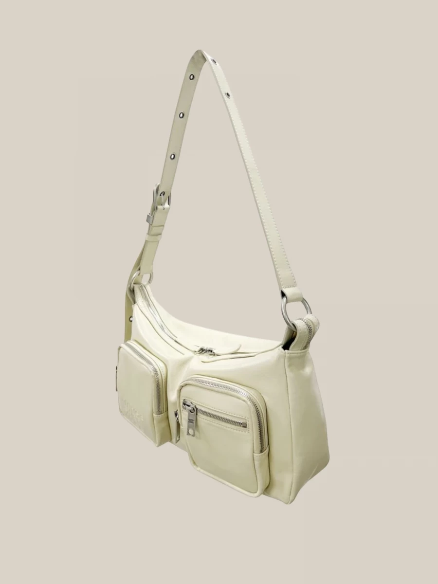 Ivory 'Outpocket Hobo' Glossy Calfskin Leather Bag