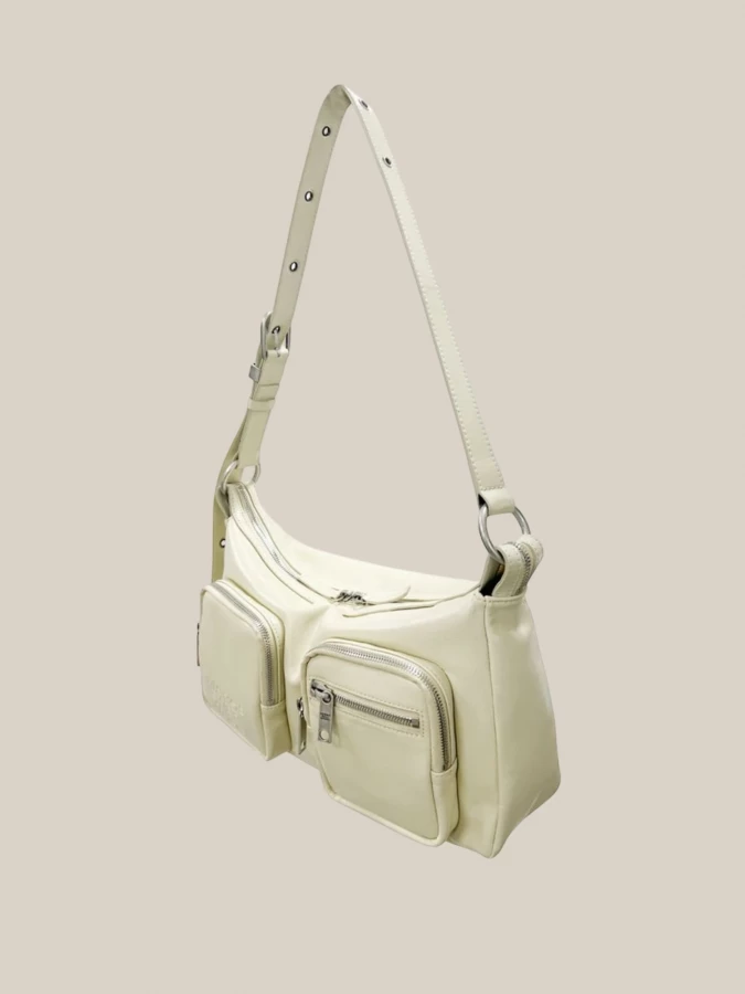 Ivory 'Outpocket Hobo' Glossy Calfskin Leather Bag