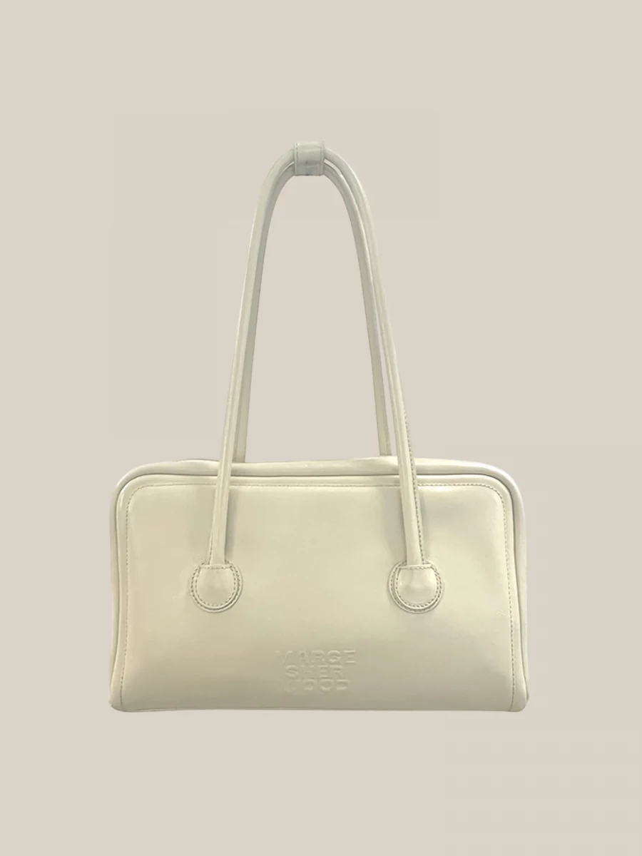 Ivory 'Soft Boston' Glossy Calfskin Leather Bag