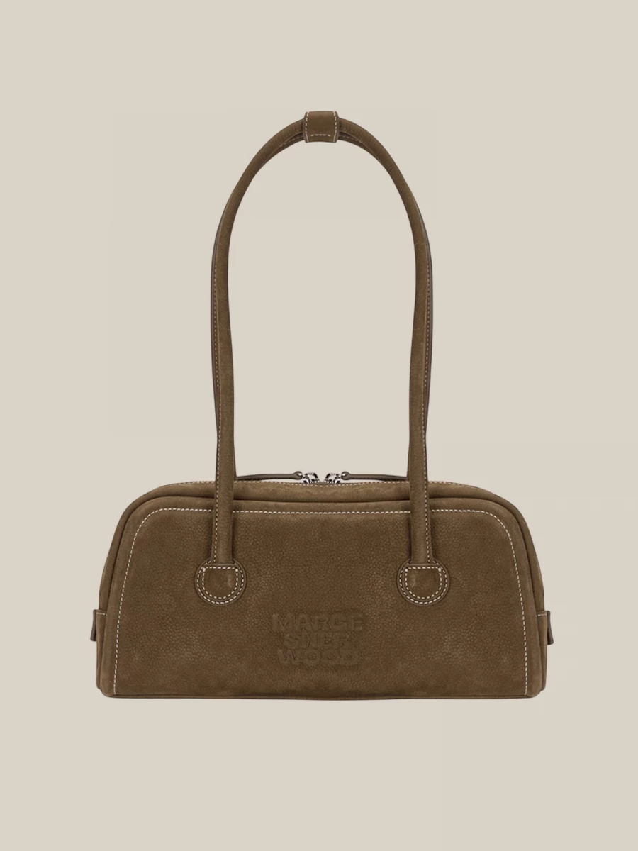 Borsa Marrone 'Soft Baguette' in Pelle Nabuk di Vitello