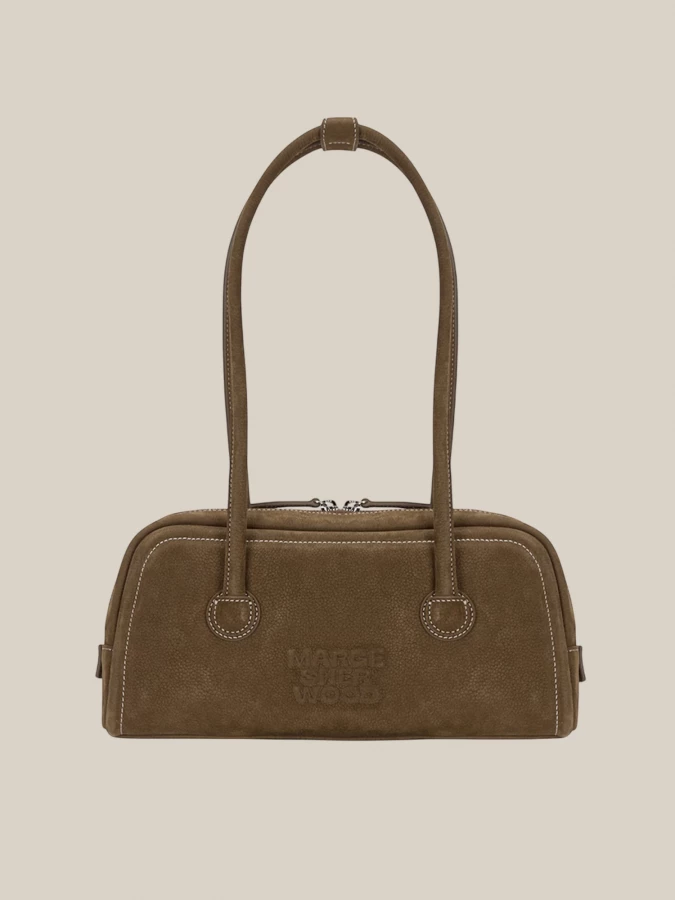 Borsa Marrone 'Soft Baguette' in Pelle Nabuk di Vitello