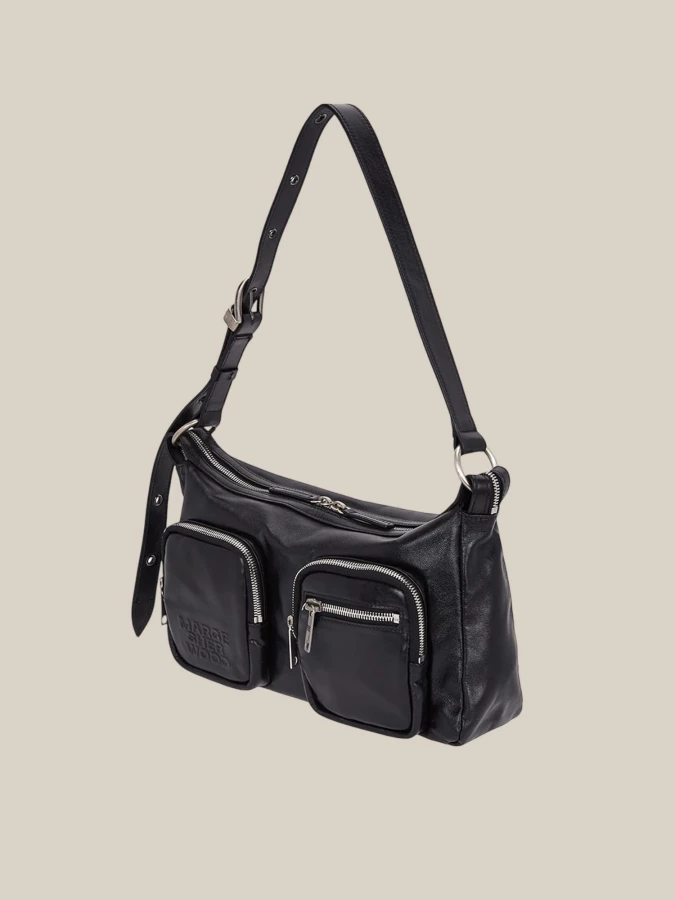 Borsa Nera 'Outpocket Hobo' in Pelle di Vitello lucida