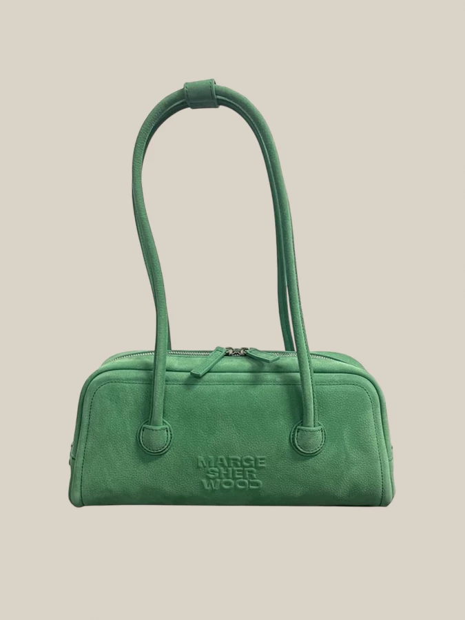 Borsa Verde 'Soft Baguette' in Pelle Nabuk di Vitello