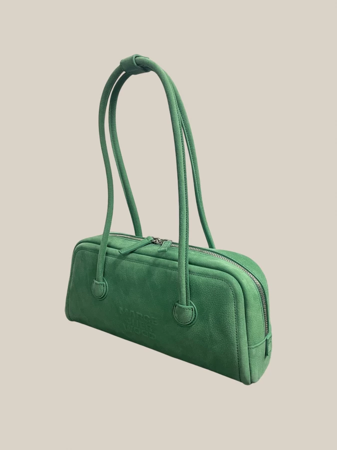 Borsa Verde 'Soft Baguette' in Pelle Nabuk di Vitello