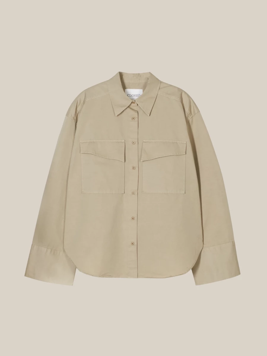 Beige 'Utility' Shirt in Cotton Linen Blend