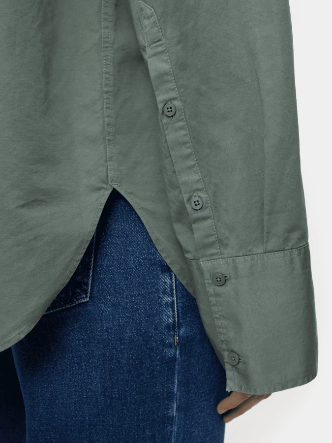 Camicia 'Utility' Verde in Misto Cotone e Lino con Tasche