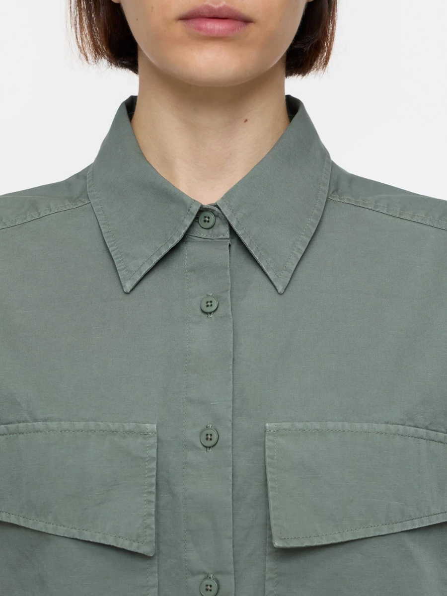 Camicia 'Utility' Verde in Misto Cotone e Lino con Tasche
