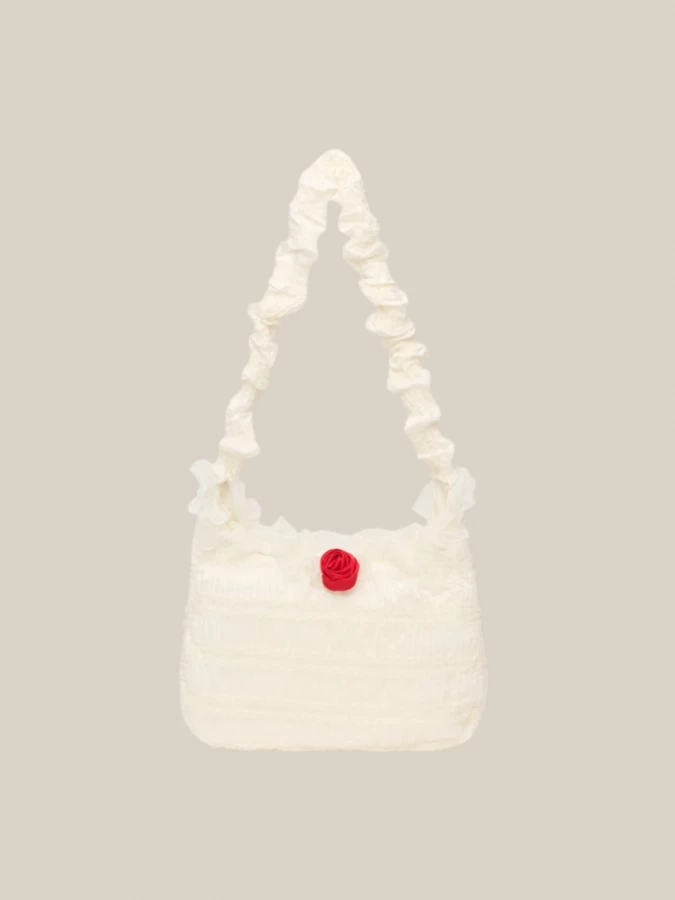 Lily Cross' Ivory Ruched Fabric Bag