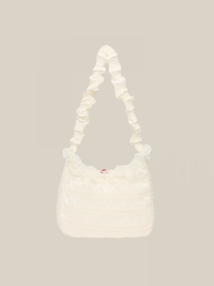 Borsa 'Lily Cross' Avorio in Tessuto Arricciato