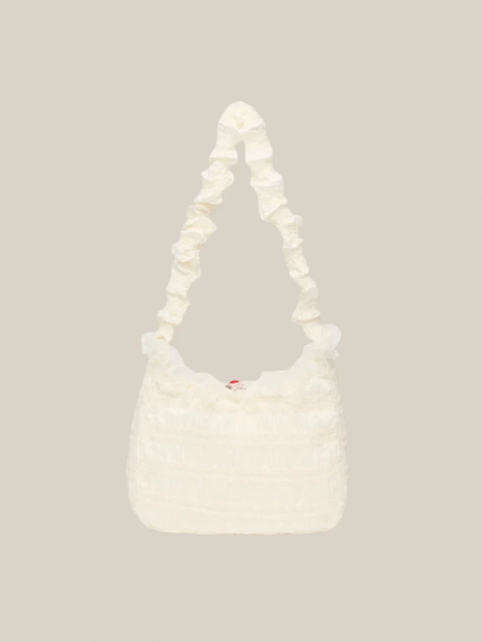 Lily Cross' Ivory Ruched Fabric Bag