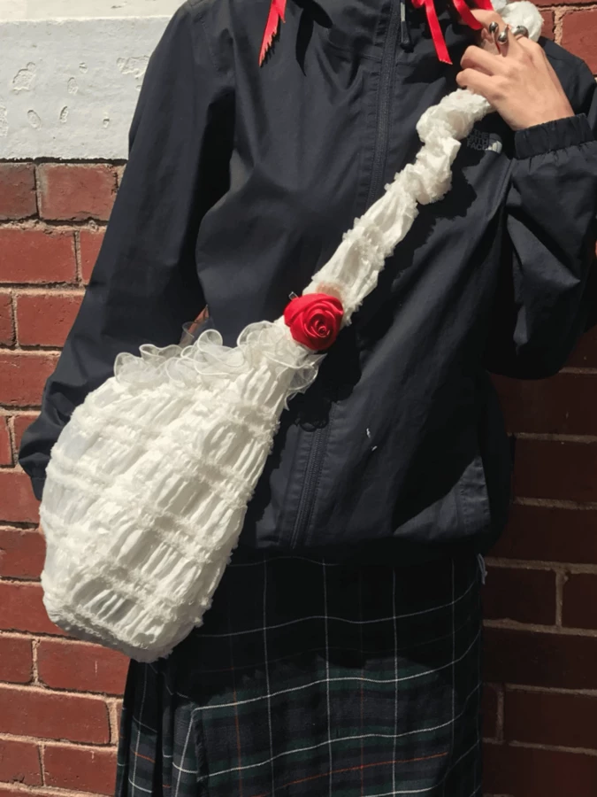 Lily Cross' Ivory Ruched Fabric Bag