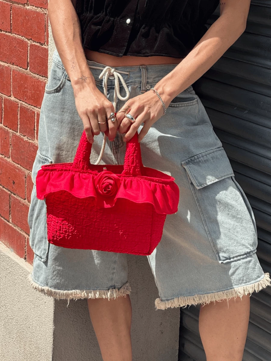 Borsa 'Little' Rossa in Tessuto Trapuntato