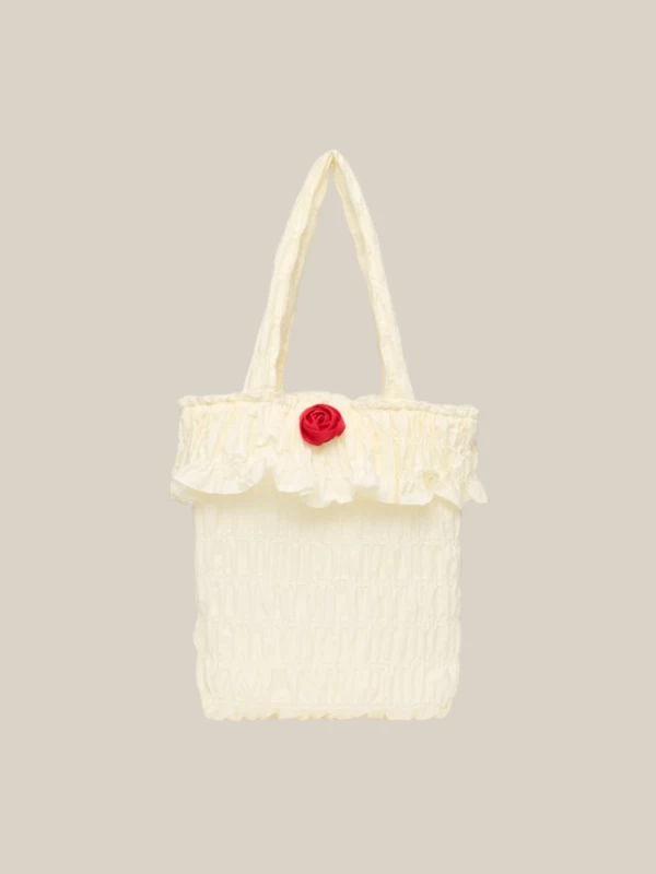 Borsa 'Simon Frill' Avorio in Tessuto Arricciato