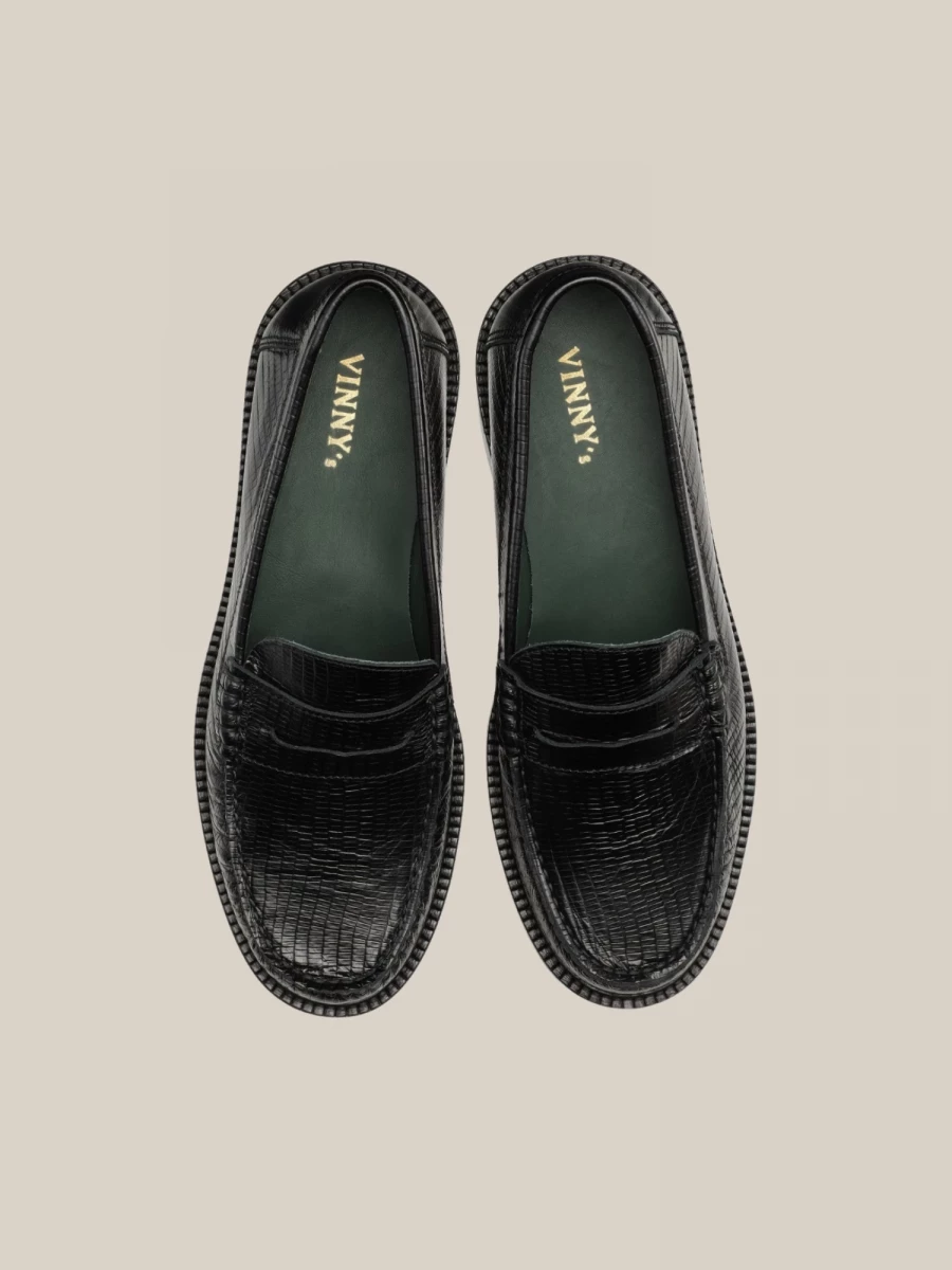 Black 'Yardee' Lizzard Leather Loafer Mocassins