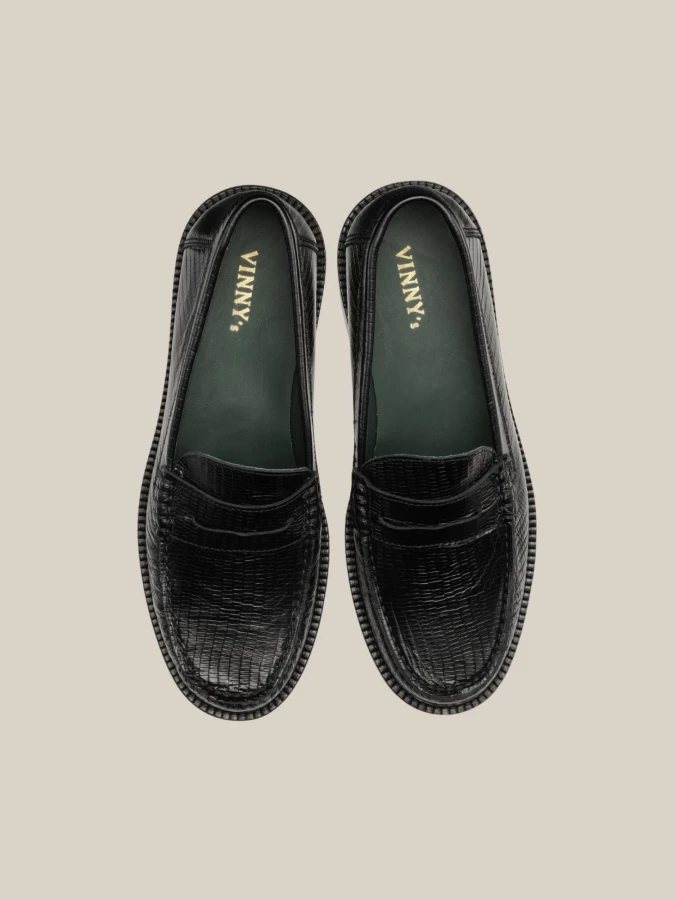 Mocassini Neri 'Yardee' in pelle con motivo a lucertola