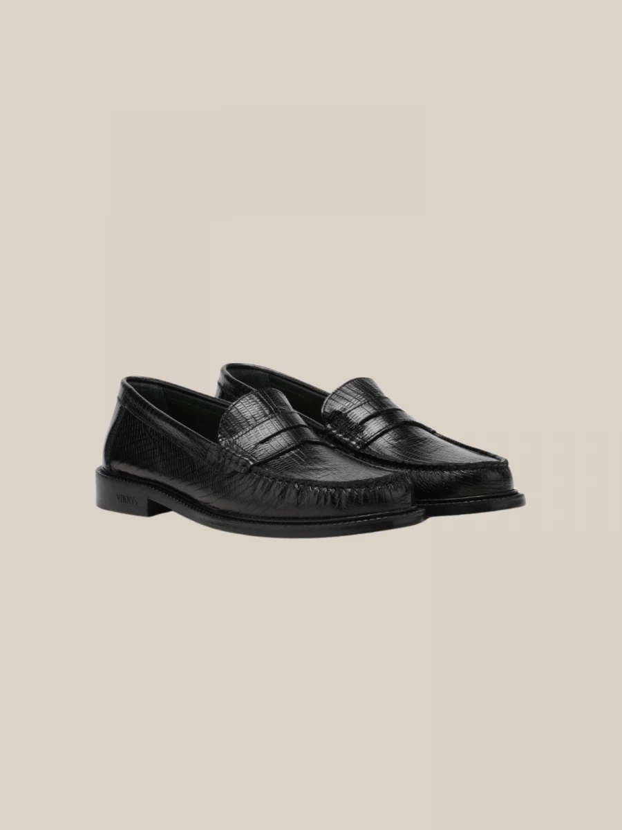 Black 'Yardee' Lizzard Leather Loafer Mocassins