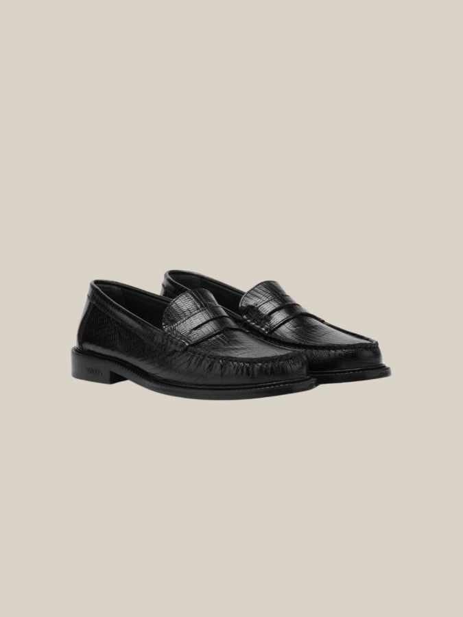 Black 'Yardee' Lizzard Leather Loafer Mocassins