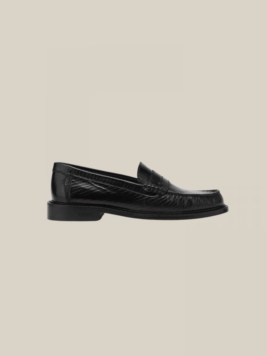 Black 'Yardee' Lizzard Leather Loafer Mocassins