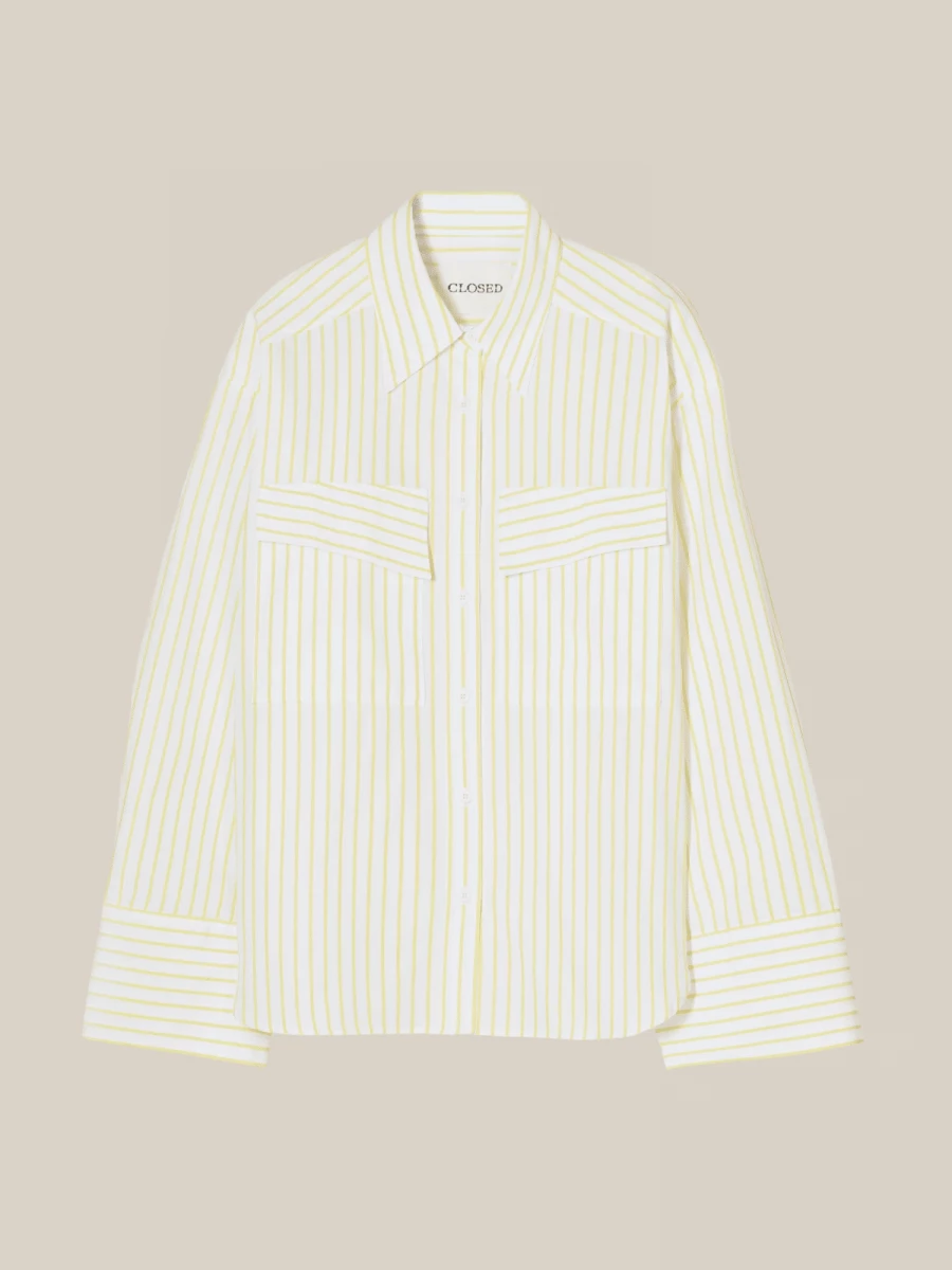 Lemon Yellow 'Utility' Shirt in Striped Cotton