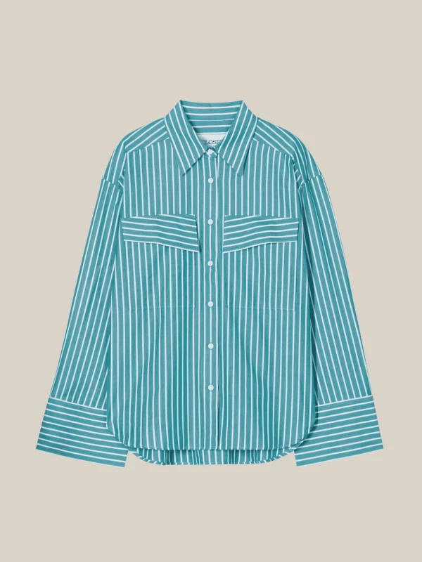 Green 'Utility' Shirt in Striped Cotton