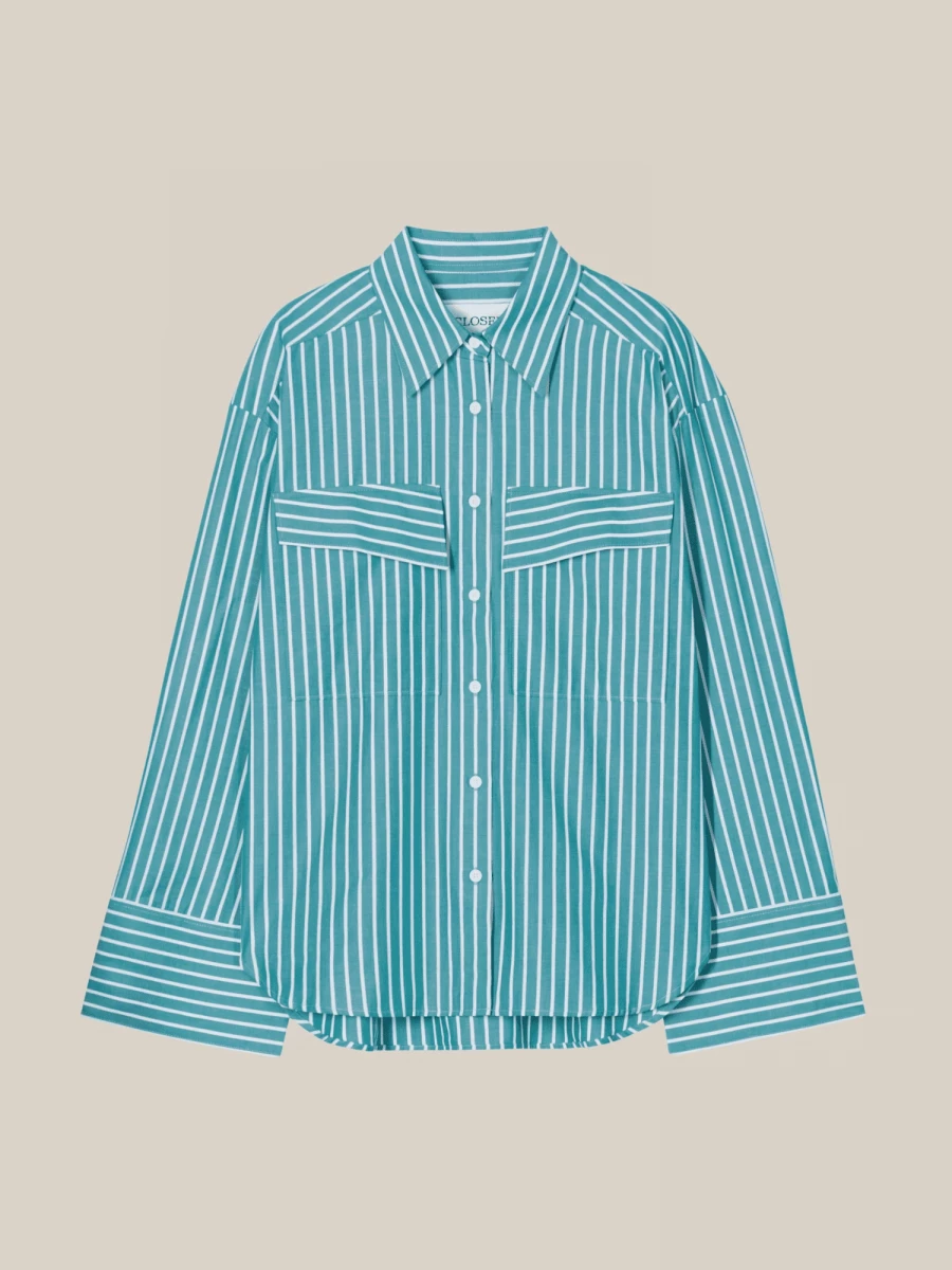 Green 'Utility' Shirt in Striped Cotton