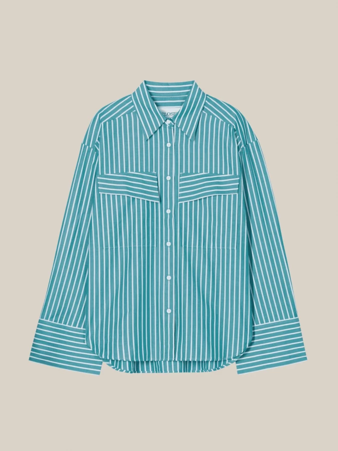Green 'Utility' Shirt in Striped Cotton