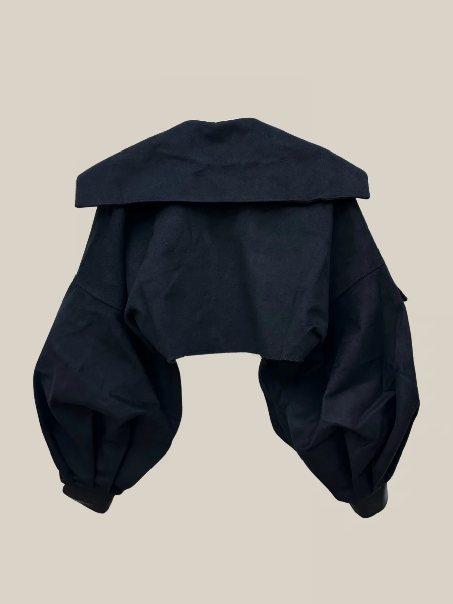 Giacca Crop 'Breeze' Nera in Cotone con inserti in Pelle