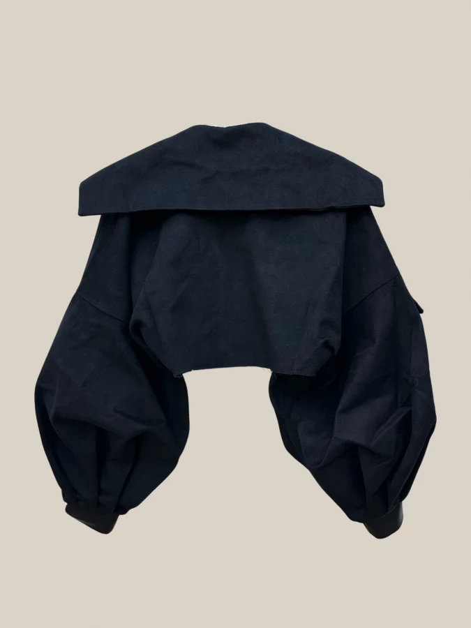 Giacca Crop 'Breeze' Nera in Cotone con inserti in Pelle