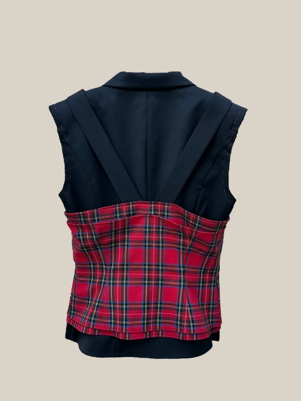 Gilet 'Roll' Nero in Tweed con inserti in Tartan 2