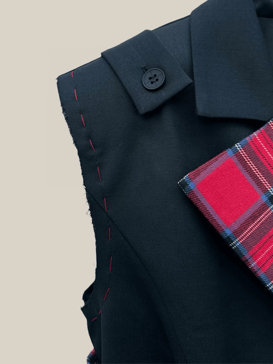 Gilet 'Roll' Nero in Tweed con inserti in Tartan