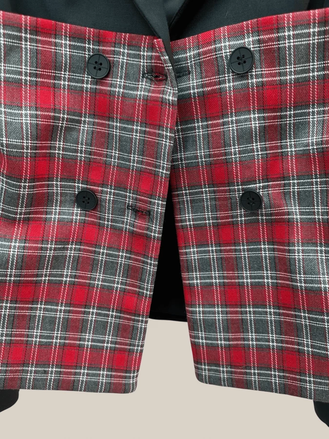 Black ‘Roll' Tweed Blazer with Tartan details