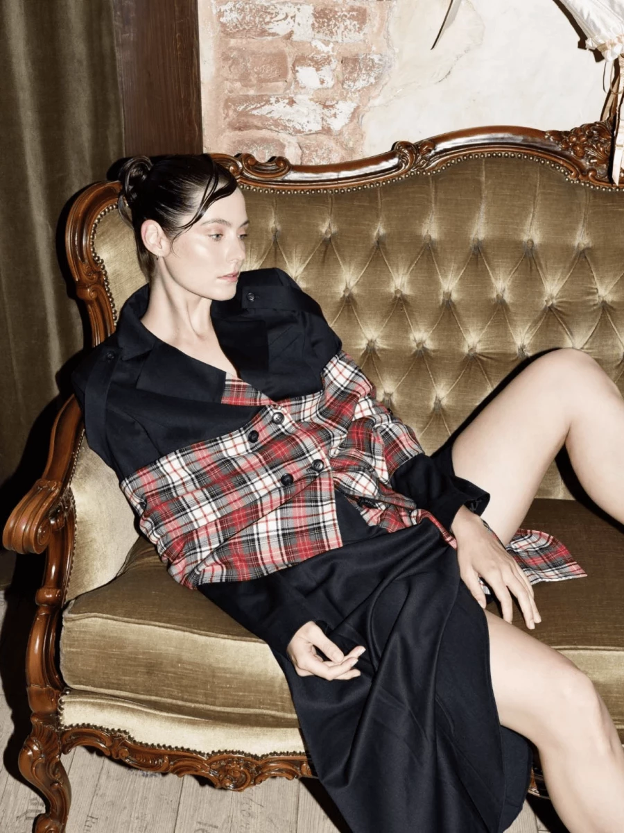 Blazer 'Roll' Nero in Tweed con inserti Tartan