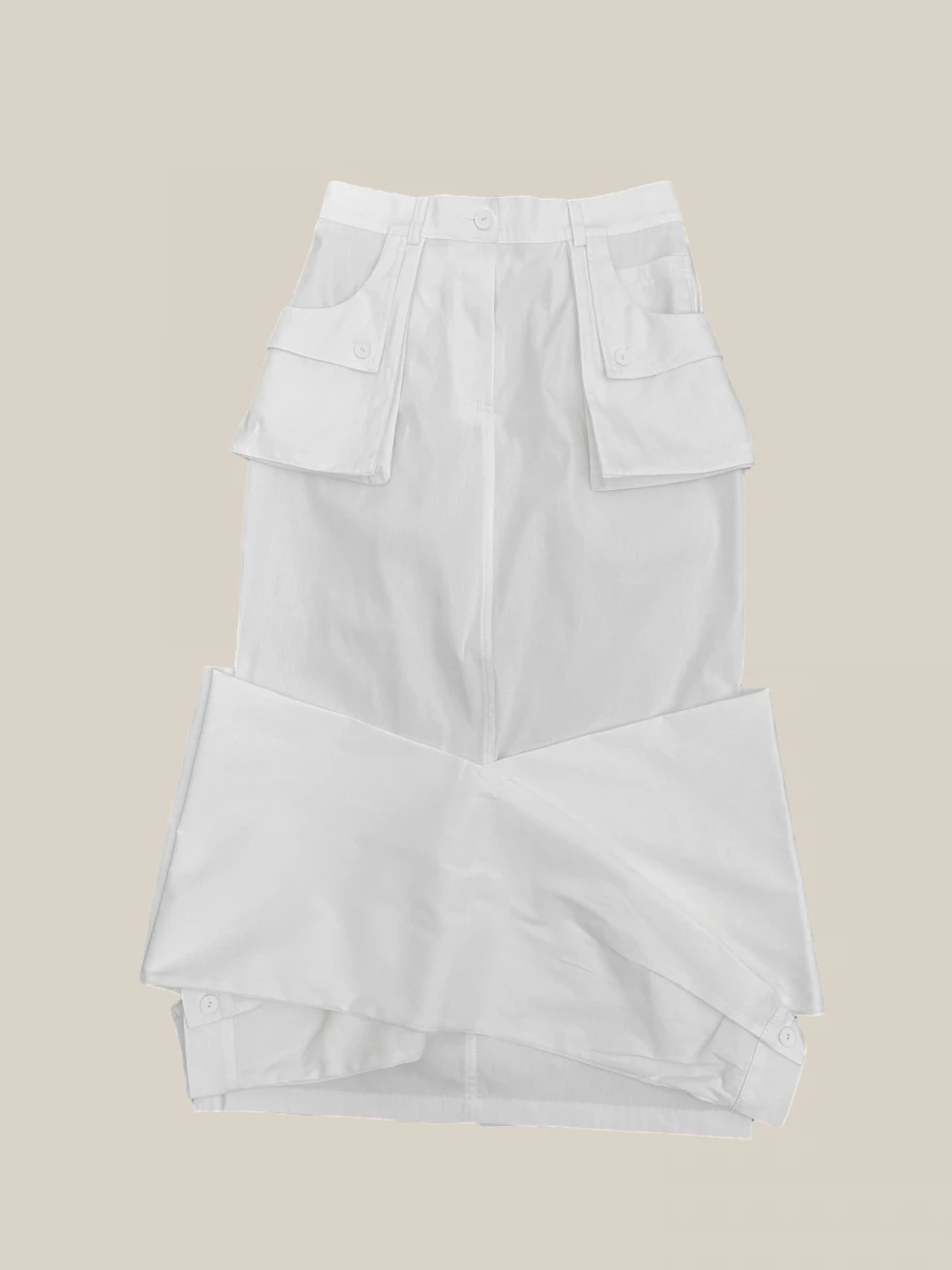 White 'Bottom Shirt' Skirt in Cotton with Cargo Pockets