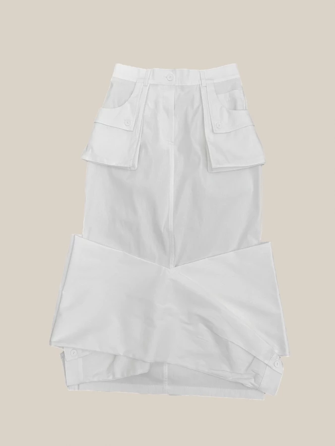 Gonna Bianca 'Bottom Skirt' in Cotone con tasche cargo