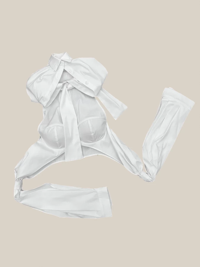 White 'Office Chic' Top in Destructured Shirt Style