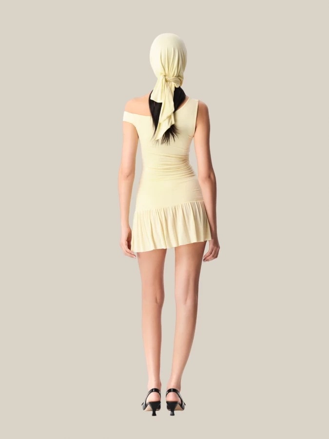 Yellow 'Coco' Short Dress in Stretch Jersey