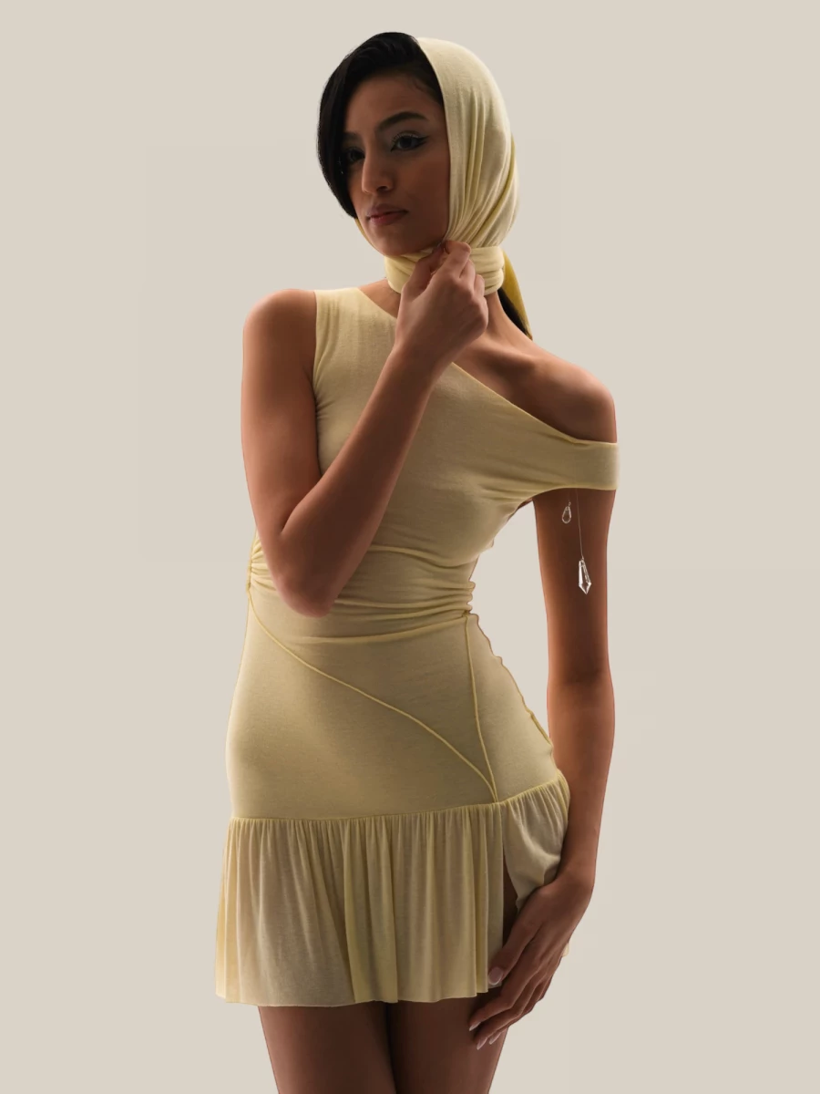 Yellow 'Coco' Short Dress in Stretch Jersey