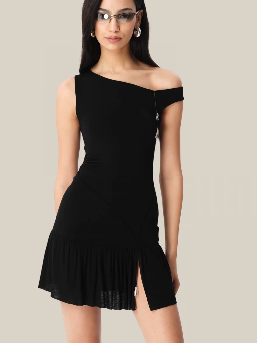 Black 'Coco' Short Dress in Stretch Jersey