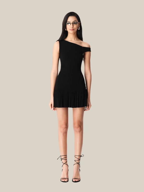 Black 'Coco' Short Dress in Stretch Jersey 2