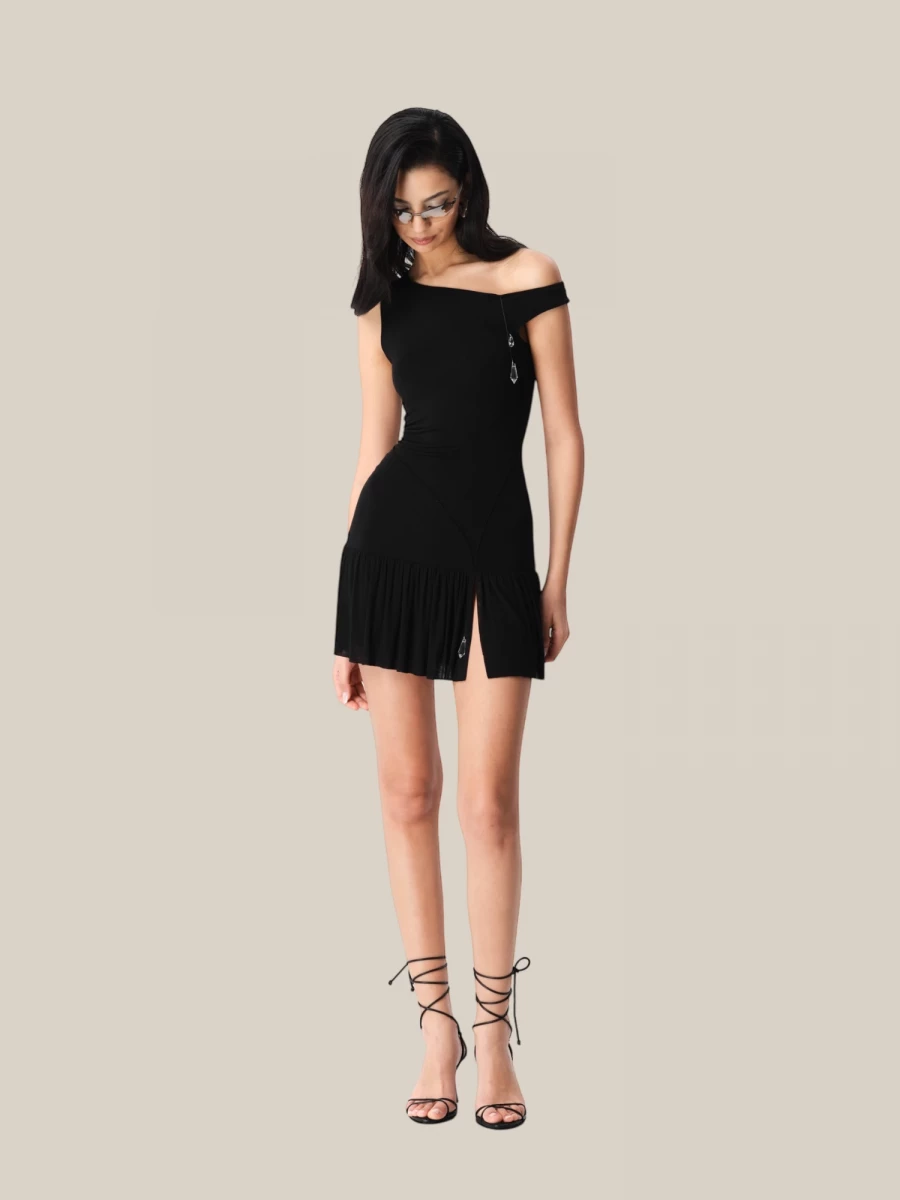 Black 'Coco' Short Dress in Stretch Jersey