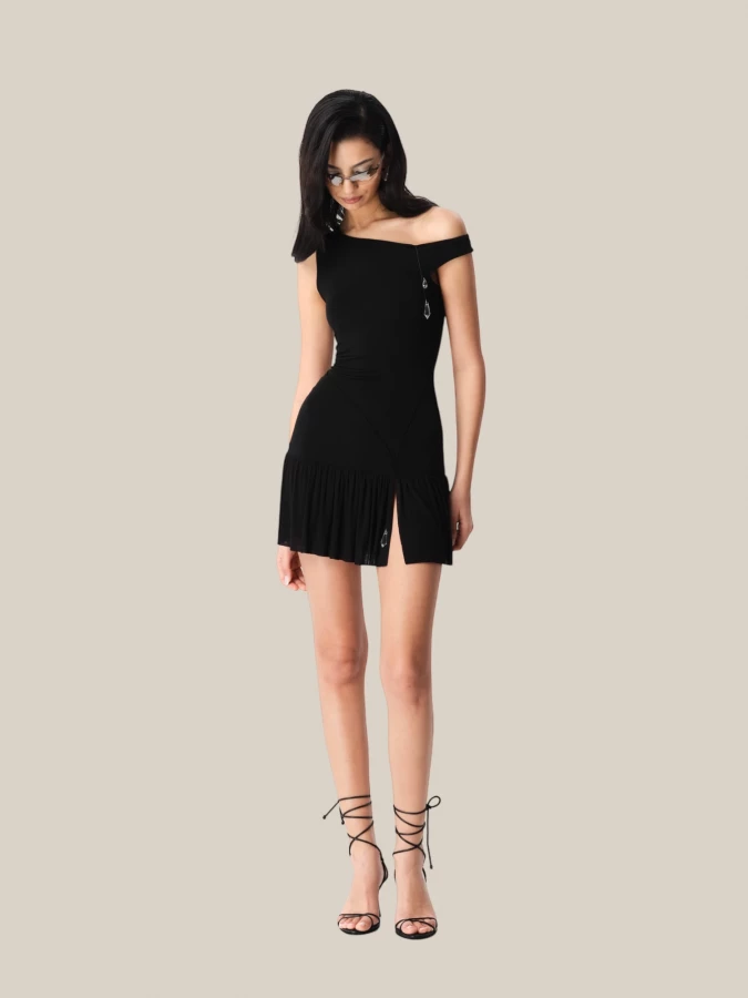 Black 'Coco' Short Dress in Stretch Jersey