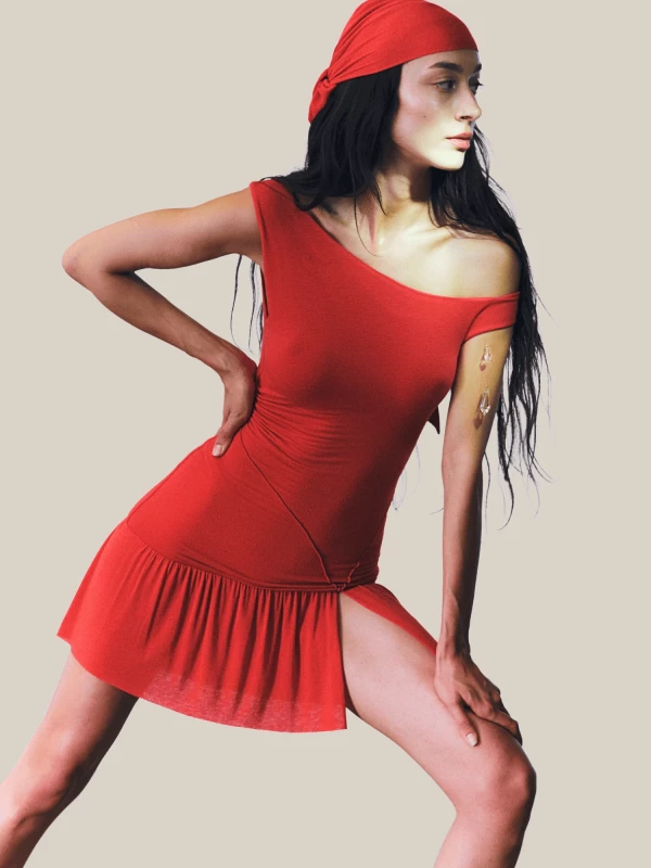 Red 'Coco' Short Dress in Stretch Jersey
