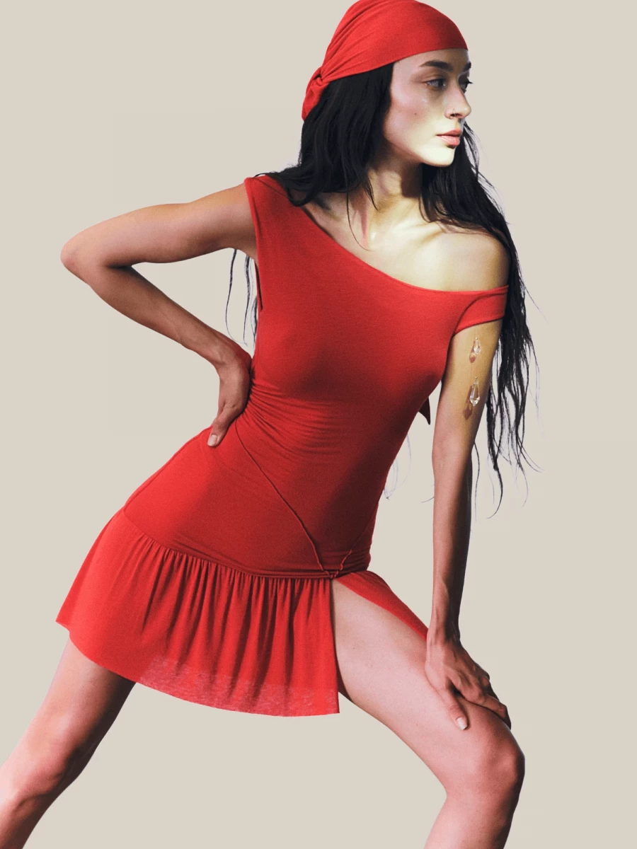 Red 'Coco' Short Dress in Stretch Jersey