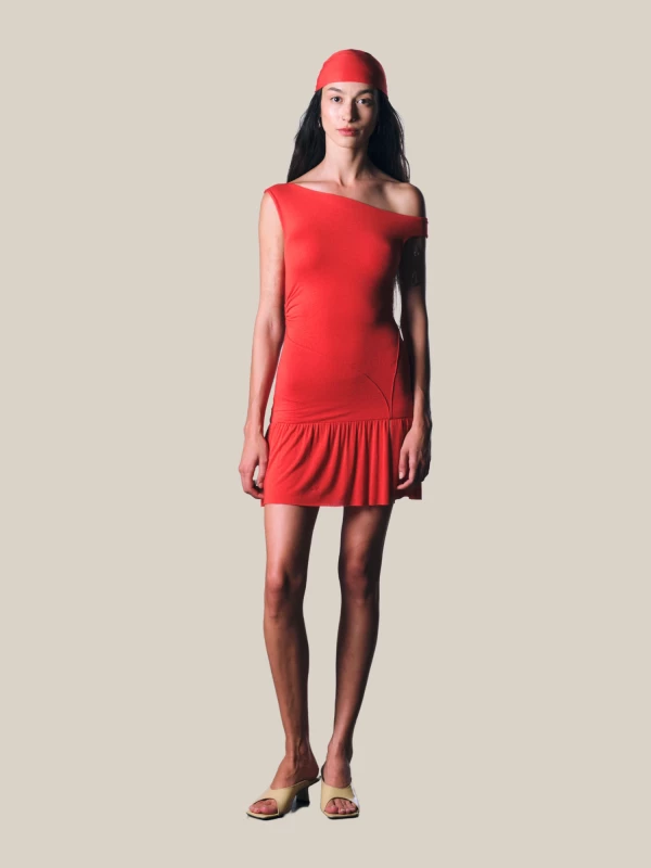 Red 'Coco' Short Dress in Stretch Jersey 2